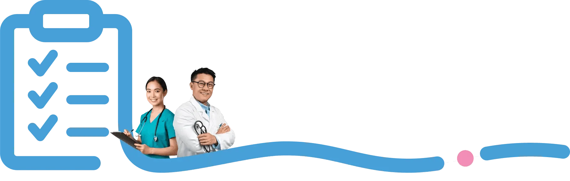 Health screening clipboard checklist with Mediway Medical Centre staff